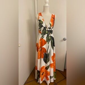 FehauteFloral Sleeveless Maxi Dress - Orange and Green